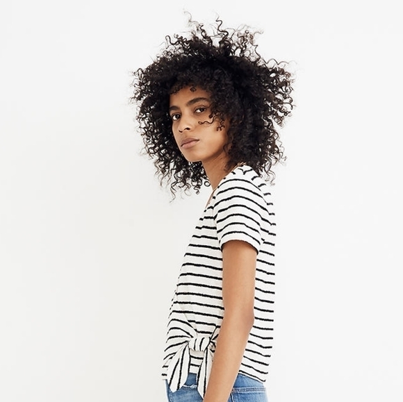 Madewell Texture & Thread Stripe Short-Sleeve Wrap Top S - Picture 2 of 5